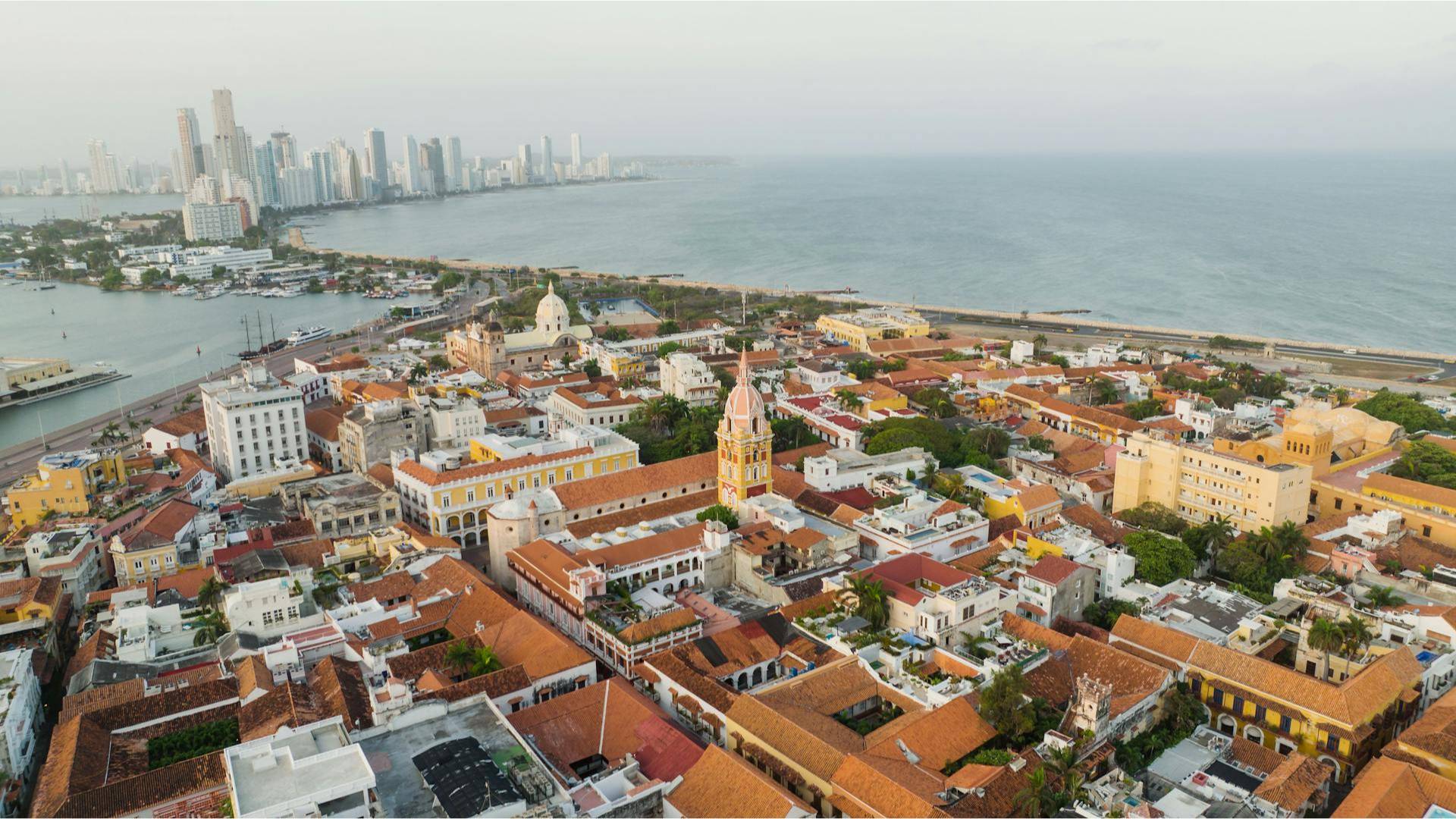 Cartagena Colombia old and new city view